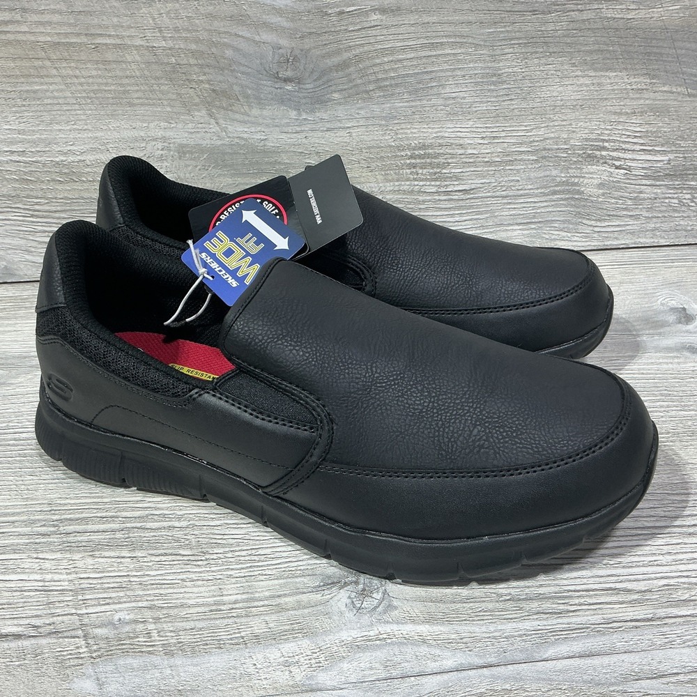 Skechers Nampa Groton Mens Size 10.5W Black Slip-Resistant Work Slip On Shoes